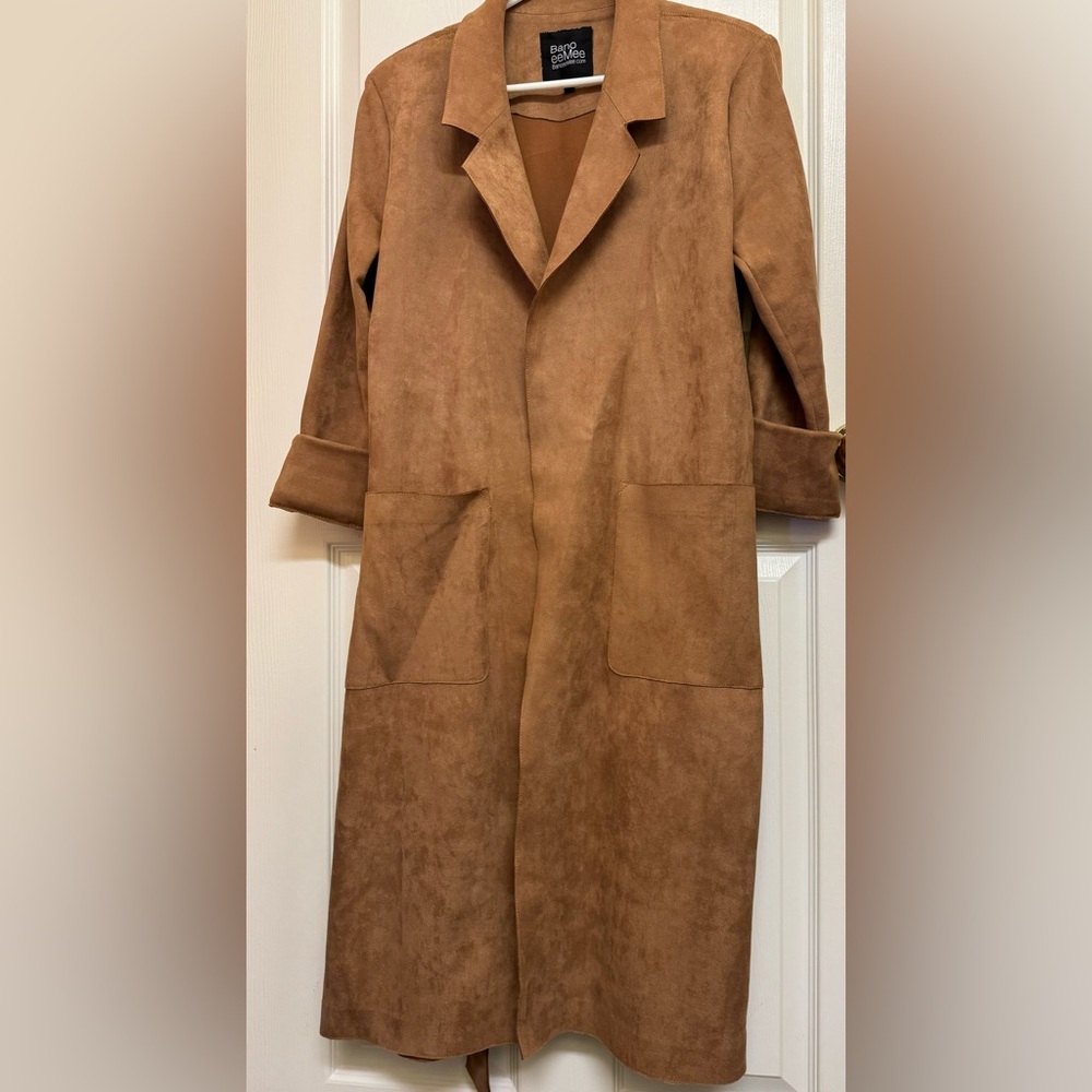 Faux suede long jacket